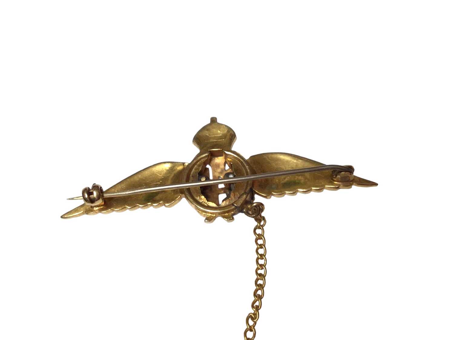 Early 20th century 15ct gold and enamel RAF officers military sweetheart brooch, 50mm. - Image 2 of 2