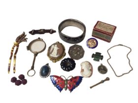 Group of antique and vintage jewellery including a white metal enamelled bangle, cameo brooch, other