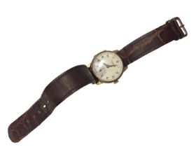 1930s 9ct gold cased wristwatch by J. W. Benson on brown leather strap