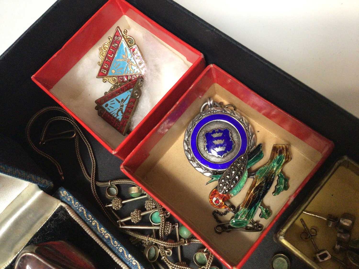 Group of vintage silver jewellery, paste set buckle, pair of cameo earrings, silver and enamel fob, - Image 6 of 6