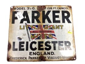 Original 'Parker Little Giant All British Mixer' enamel advertising sign, 36 x 30.5cm