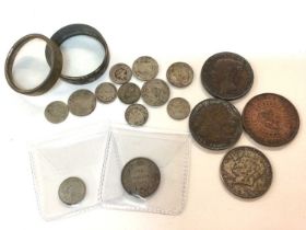 World - mixed coinage to include Canada Silver 10 Cents 1874H EF, Twenty Five Cents 1870 GVF, 19th c