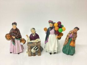 Four Royal Doulton figures - Bridget HN2070, Biddy Pennyfarthing HN1843, The Orange Lady HN1759 and