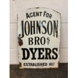 Original enamel advertising sign for Johnson Bros. Dyers, 51cm x 34cm