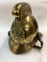 19th Century Merryweather Brass Fireman's Helmet, the large comb embossed with dragons to both sides