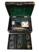 Victorian jewellery box containing silver and marcasite jewellery