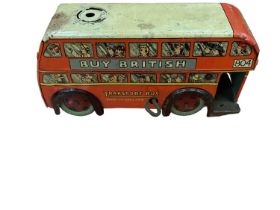 tinplate selection including Brimtoy Bus, Triang Mini Truck, German hopping frog, chick & tortoise (