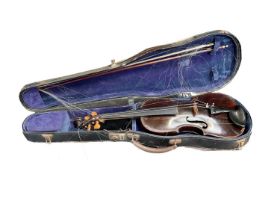 19th century full size violin, with two piece back, cased with bow