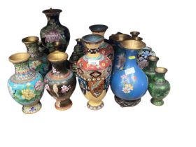 Group of Chinese and Japanese cloisonné vases