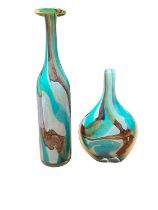 Mdina Tiger pattern bottle vase together with a lollipop vase (2).