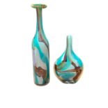 Mdina Tiger pattern bottle vase together with a lollipop vase (2).