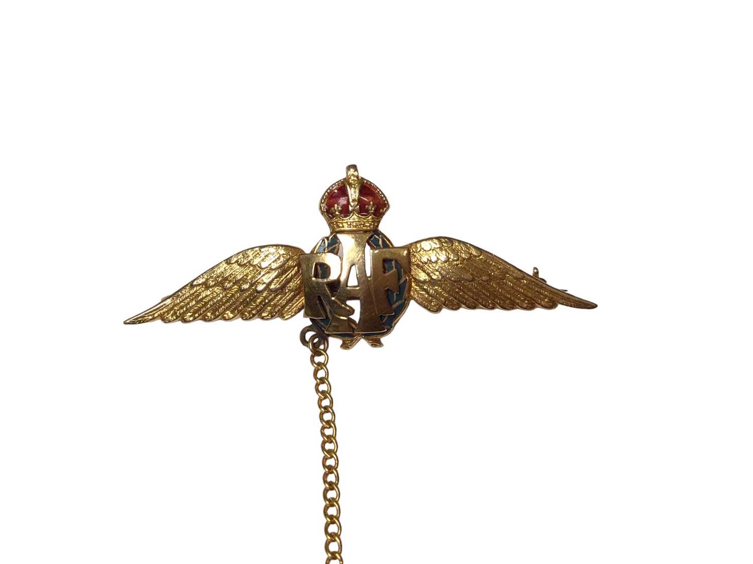 Early 20th century 15ct gold and enamel RAF officers military sweetheart brooch, 50mm.