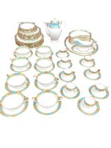 Good quality Aynsley Bone china dinner and coffee service with raised gilded decoration and turquois