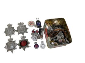 Collection of British Police badges to include helmet plates and others, (1 box).