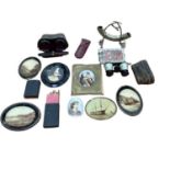 Lot Victorian photographs on glass including HMS Victory, opera glasses and sundries
