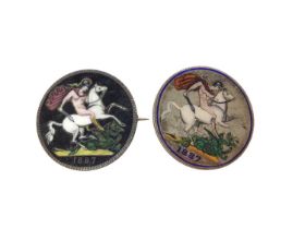 G.B. - 19th century colour enamelled silver Crowns, Victoria JH 1887 x 2 (2 enamelled coins)