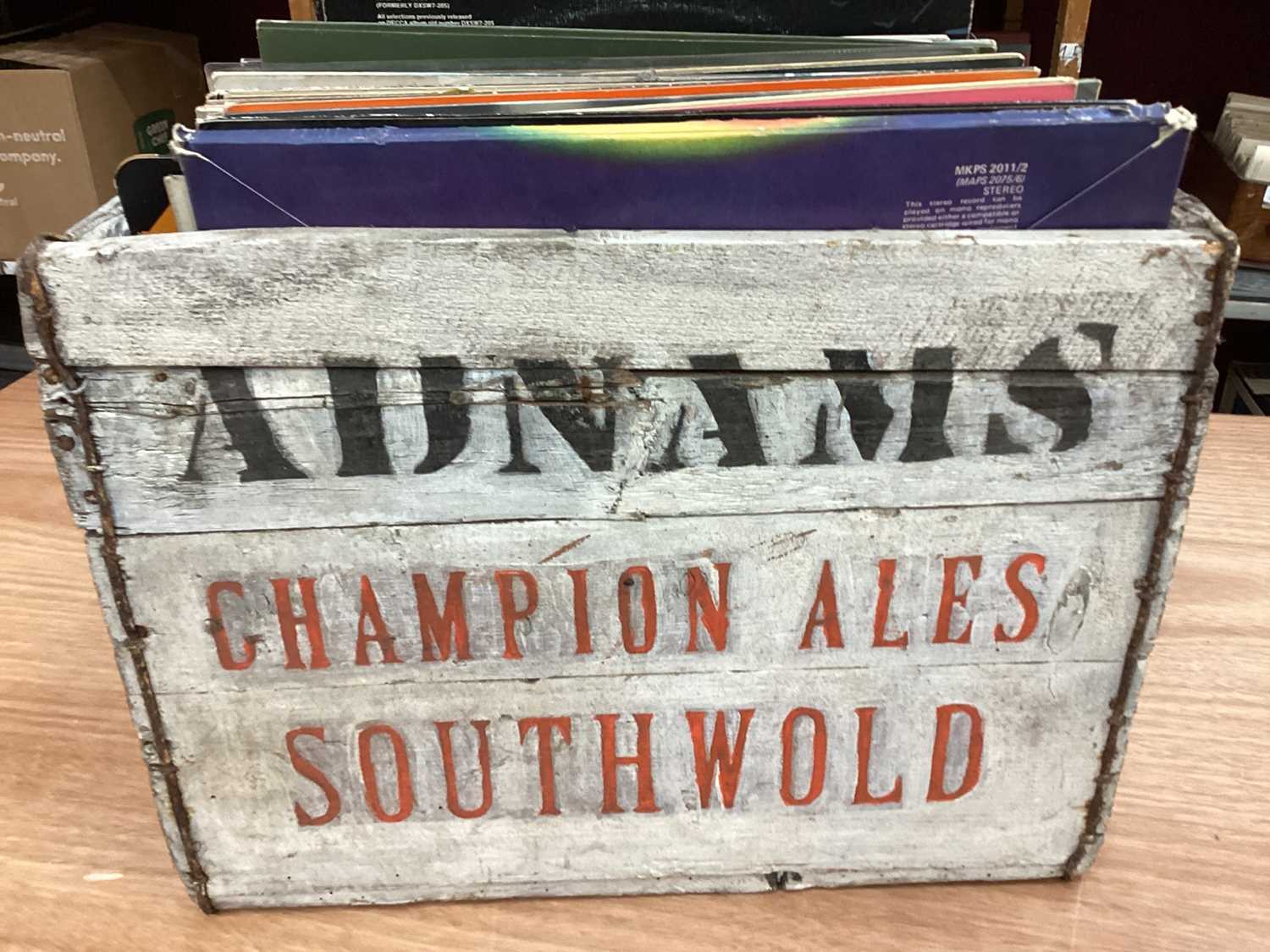 Adnams beer crate, c1950s, painted white with ‘Adnams and Co Ltd Champion Ales’ in red, and ‘Southwo - Image 2 of 15