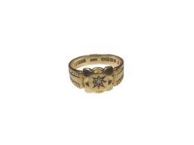 18ct gold diamond gypsy set gentleman's ring with engraved shoulders (Birmingham 1934)