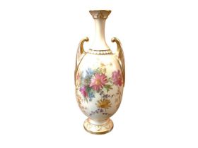 Royal Worcester blush ivory vase with floral decoration, numbered 2307, 27cm high