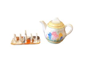 Clarice Cliff toast rack together with a teapot (2)