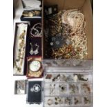 Group of costume jewellery and bijouterie including a silver cased pocket watch, Egyptian silver pen