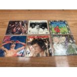 Box of 7" picture sleeves (45s), including Iggy and the Stooges, Pet Shop Boys, Fun Boy Three, etc