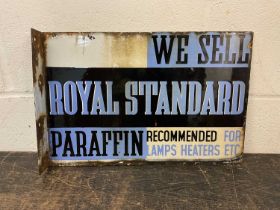 Original double-sided Royal Standard Paraffin enamel sign on bracket, 46cm x 31cm
