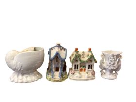 Victorian ceramic spoon warmer, cottage pastel burner and decorative china