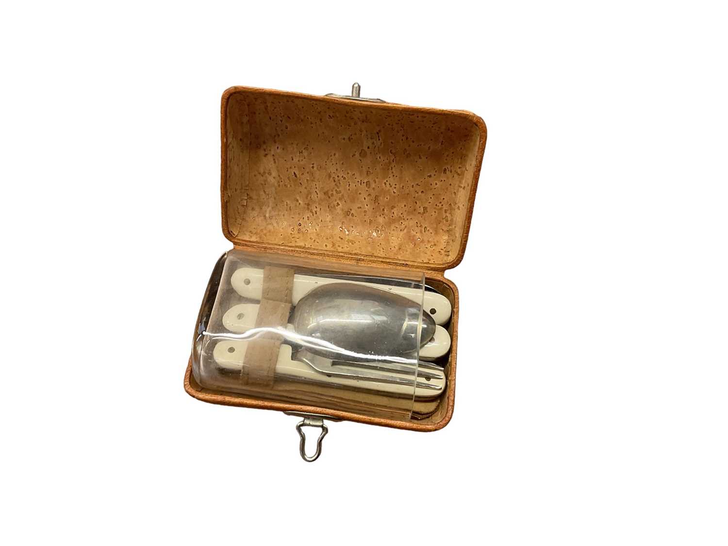 Unusual late 19th century/early 20th century picnic/travel cutlery with glass tumbler in original ca - Image 2 of 2