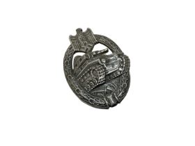 Nazi Panzer Assault badge in zinc with AS makers monogram to reverse and pin backing