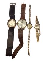 Two 9ct gold vintage ladies wristwatches on 9ct gold bracelets and two 9ct gold cased wristwatches o