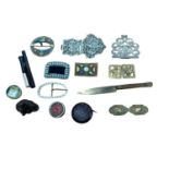 Box of objets vertu and bijouterie, including silver and paste buckles