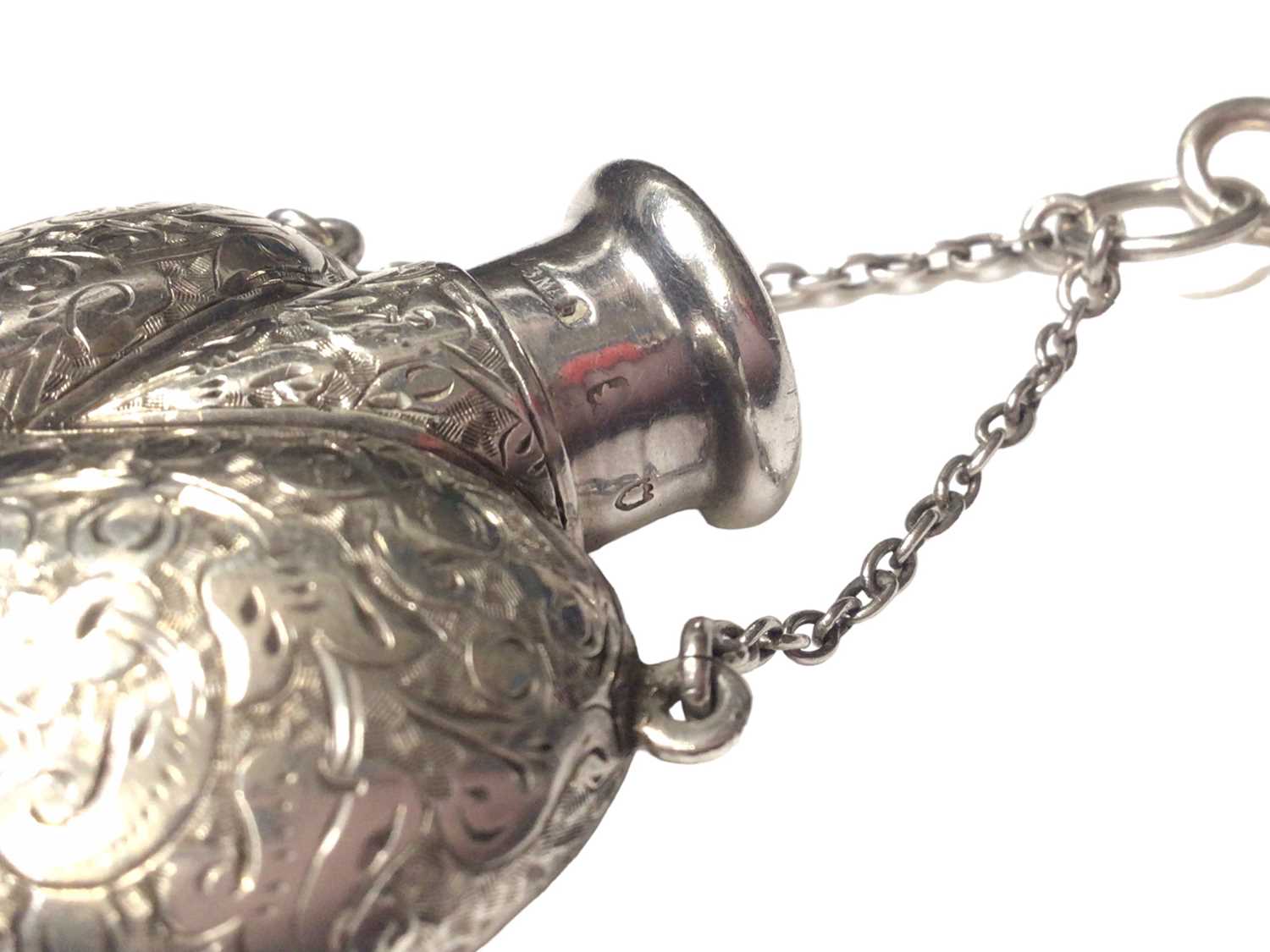 Late Victorian silver heart shaped scent bottle with engraved foliate decoration by Sampson Mordan, - Image 3 of 7