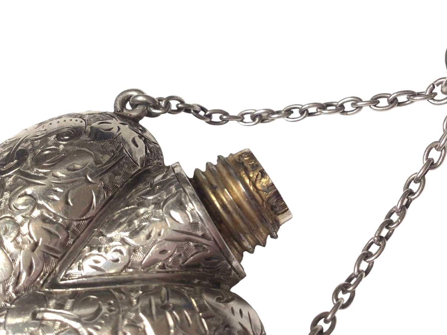 Late Victorian silver heart shaped scent bottle with engraved foliate decoration by Sampson Mordan, - Image 4 of 7