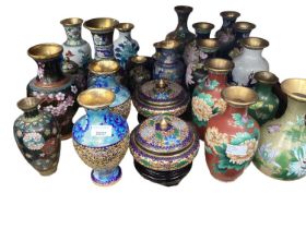 Group of Chinese cloisonné vases and a pair of lidded pots