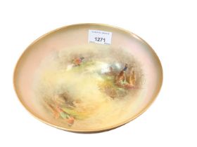 Royal Worcester bowl with hand painted pheasant decoration, signed Jas Stinton, 17.5cm diameter