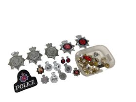 Collection of British Police badges to include helmet plates and others, (1 box).