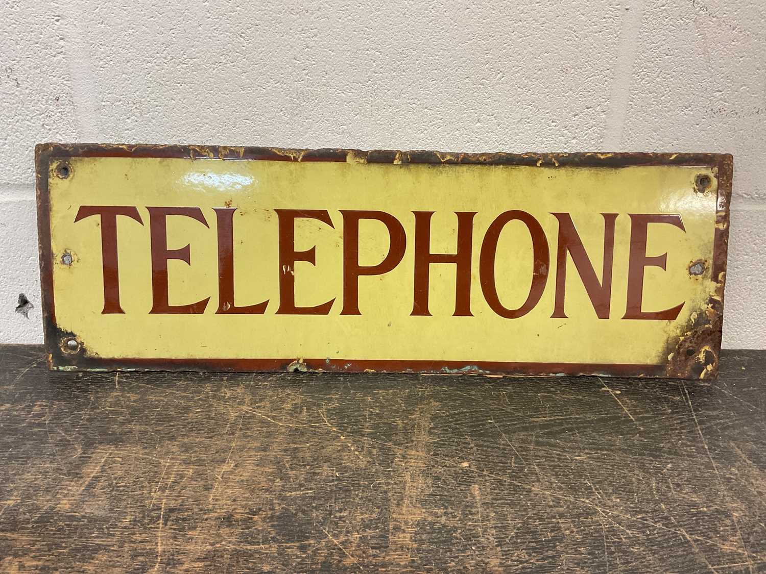 Vintage enamel 'Telephone' sign, 61cm x 20cm