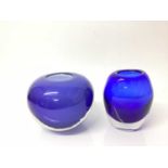 Two large coloured glass vases, largest is 43cm high, together with four others (6)