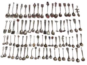 Collection of various silver, white metal and other teaspoons, salt spoons, souvenir spoons etc