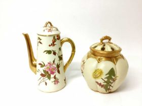 Royal Worcester pot pourri with gilded and floral decoration, numbered 1313, 20cm high, together wit
