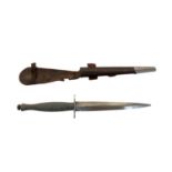 Post Second World War Third Pattern Fairbairn Sykes F-S fighting knife with ribbed alloy hilt and un
