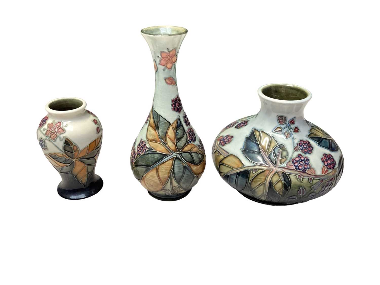 Three Moorcroft bramble pattern vases