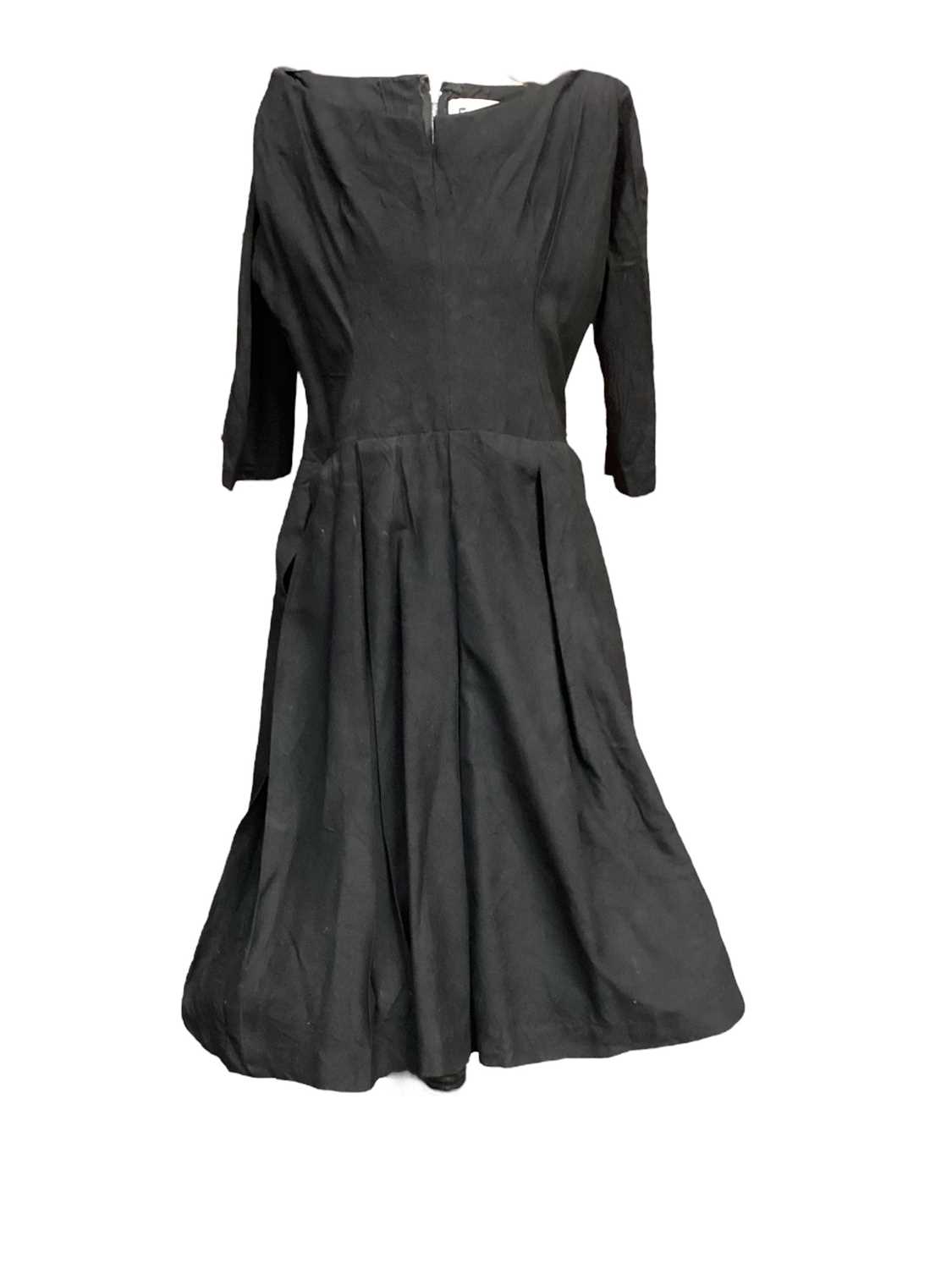 1950s black cocktail dress (label cut), Frank Usher black evening dress with looped underskirt plus - Image 3 of 3