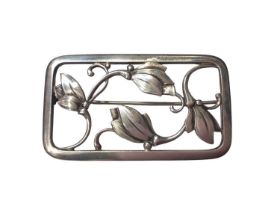 Georg Jensen Danish sterling silver rectangular open work floral brooch, numbered 295