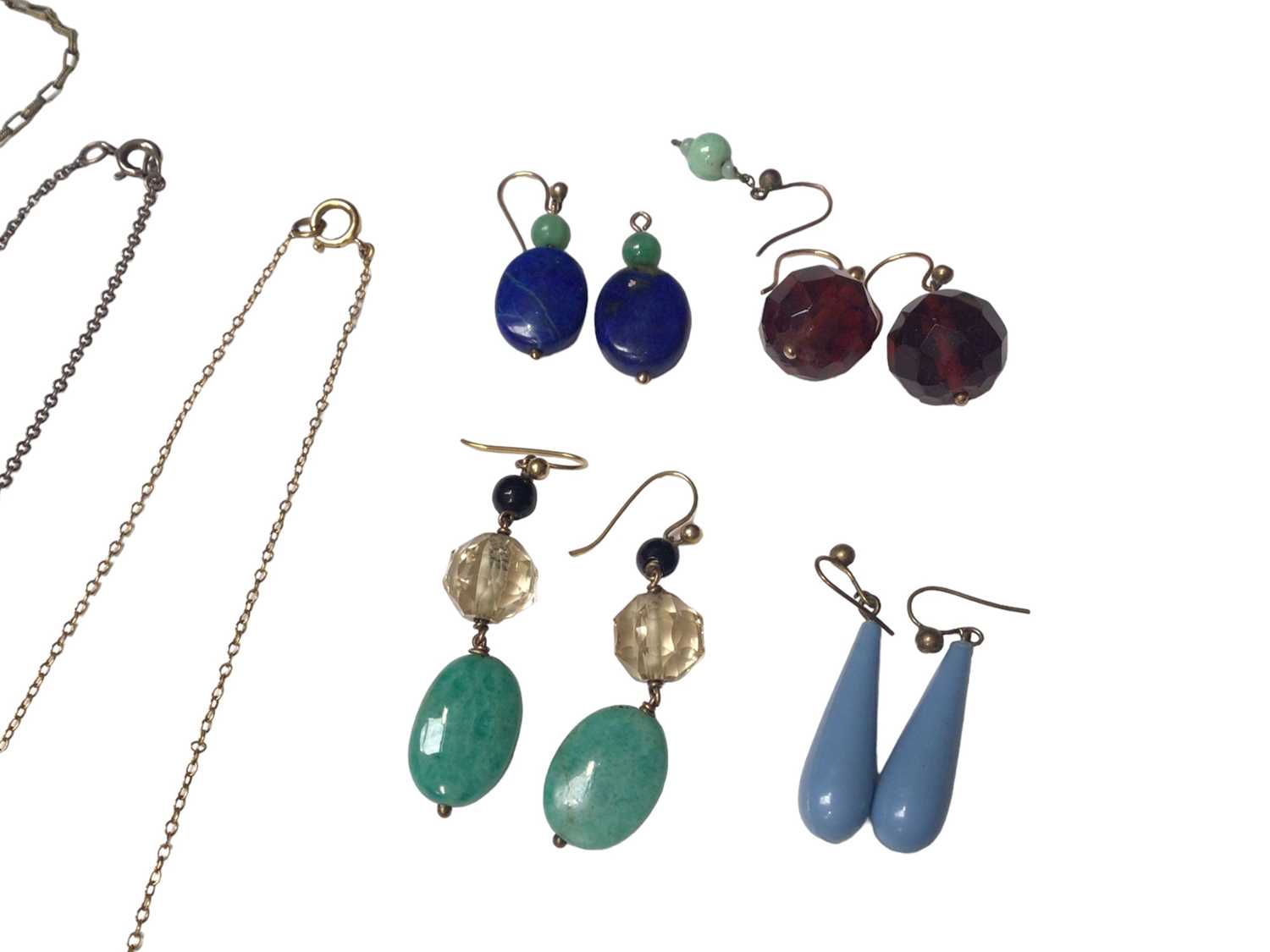 Small selection of vintage Czechoslovakian jewellery, group of semi-precious stone earrings, two pen - Image 5 of 7