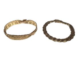 9ct gold articulated bracelet and another 9ct gold woven link bracelet (2)