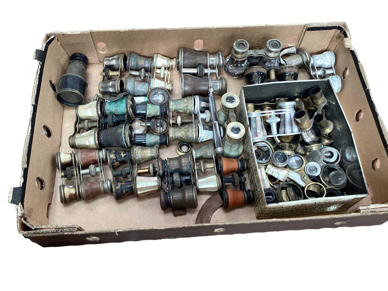 Collection of opera glasses, including mother of pearl and enamel