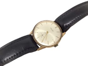 Valex 9ct gold cased wristwatch on black leather strap