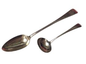 Georgian silver serving spoon and a George III silver ladle